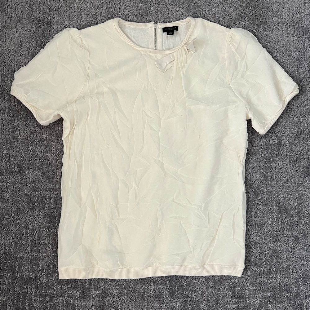 Ann Taylor Cream Silk Short Sleeve Top